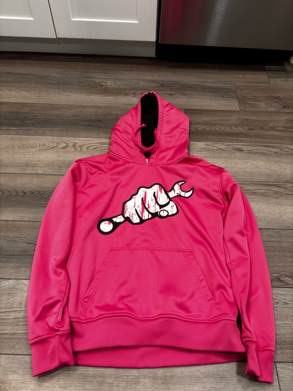 Pink Women's Pullover Hoodie with Wrench Graphic
